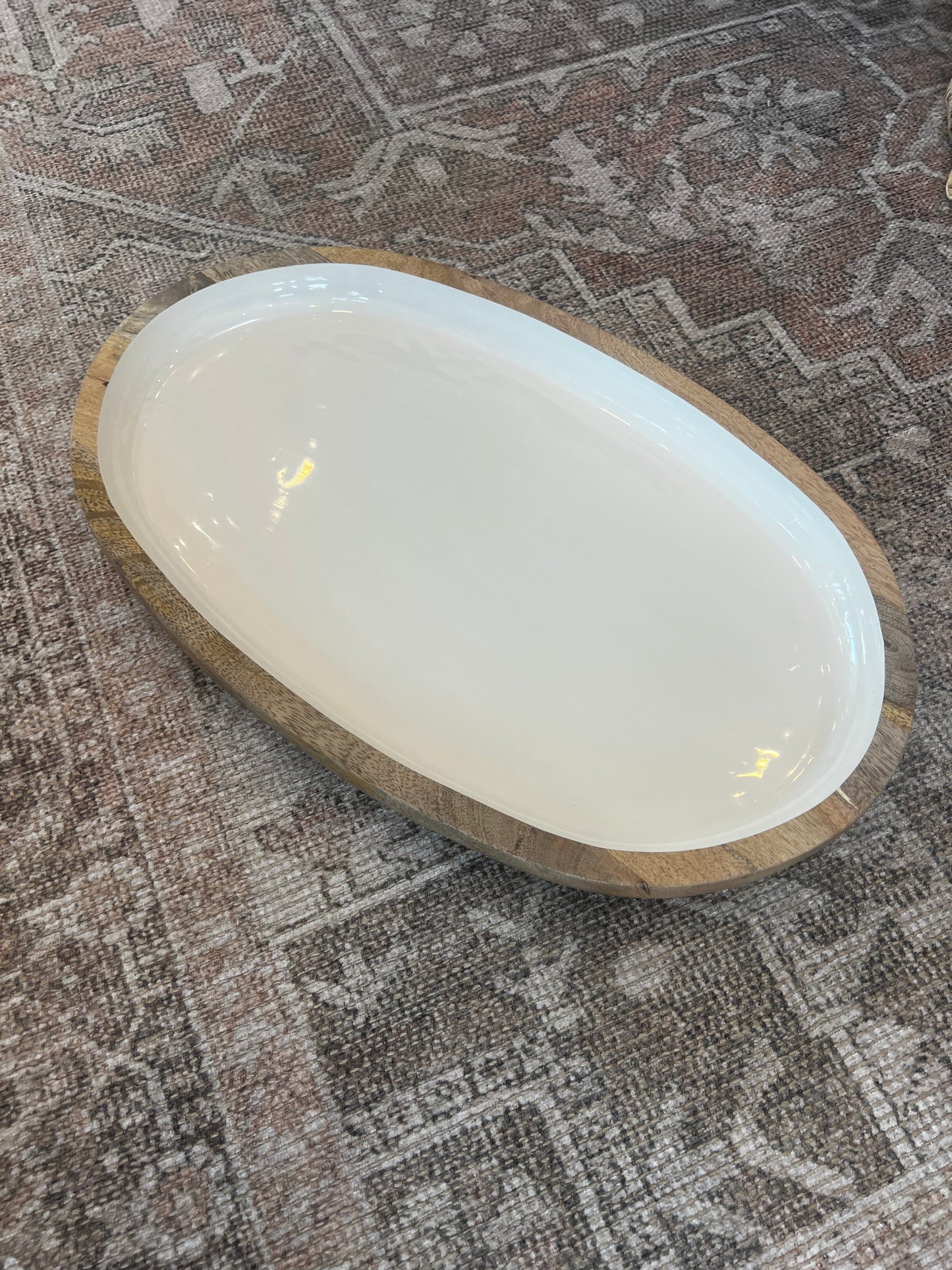 Wood Tray With White Enamel