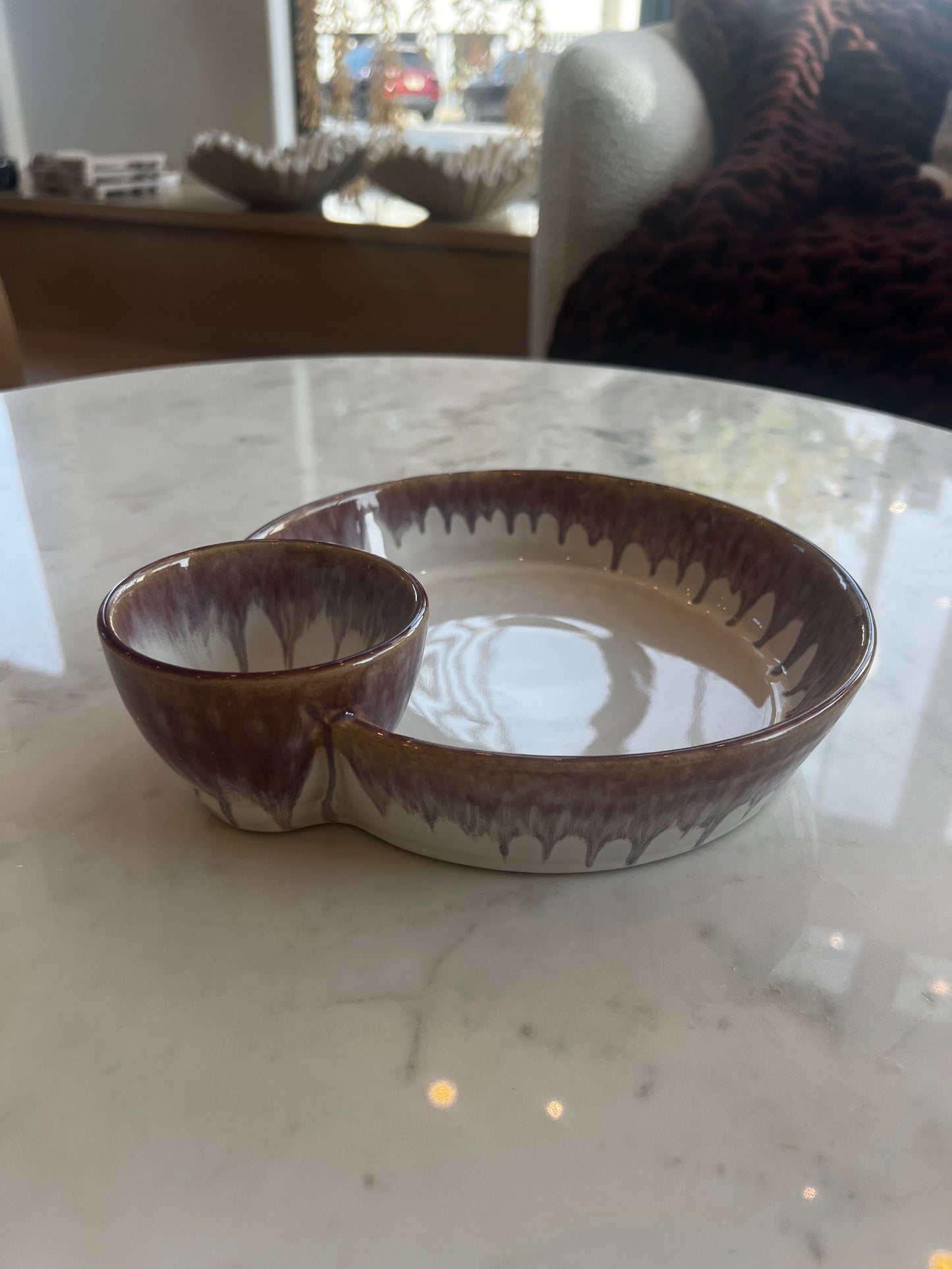 Glazed Divided Dip Dish/Bowl