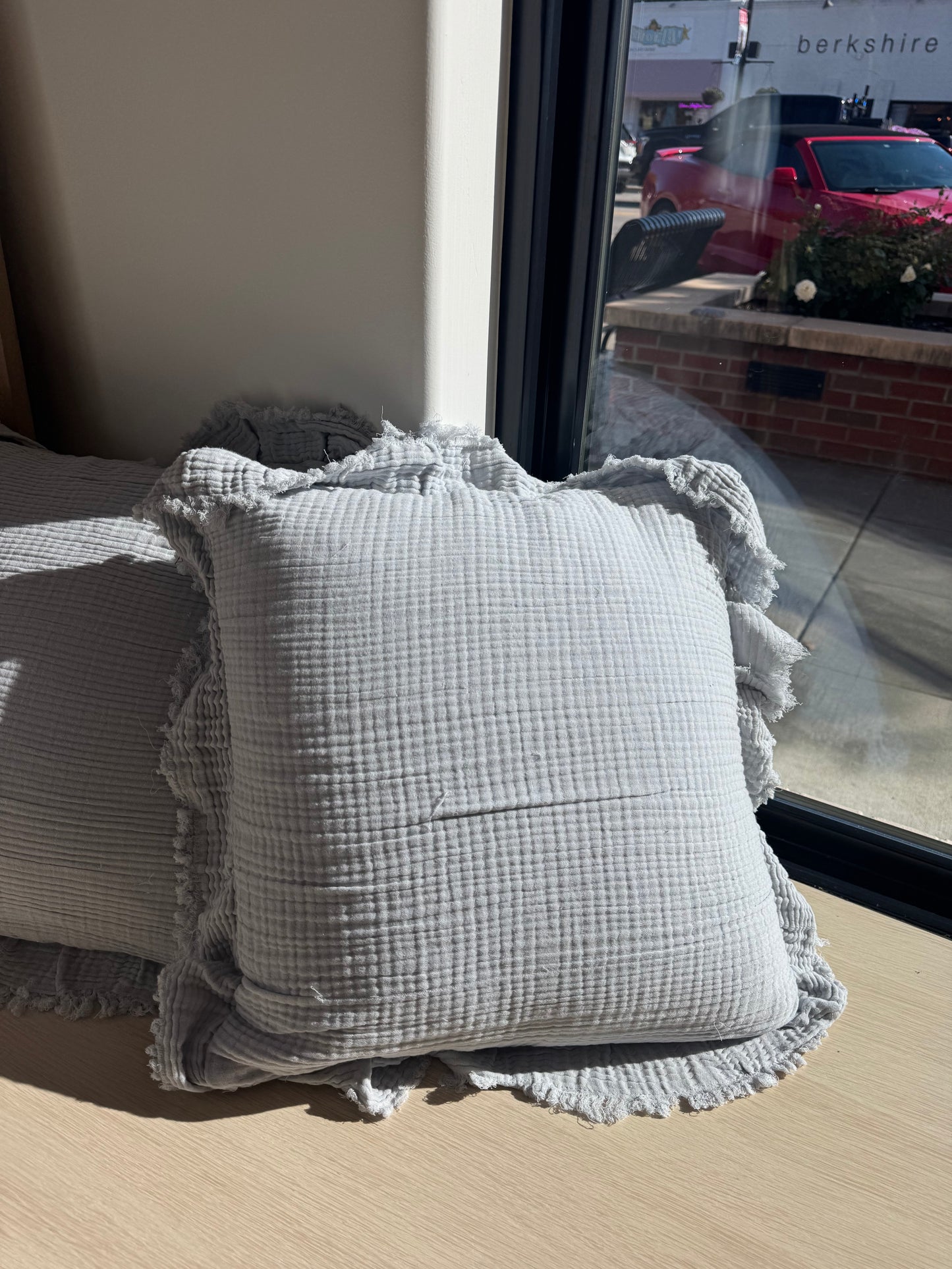 Light Blue Ruffled Trim Pillow