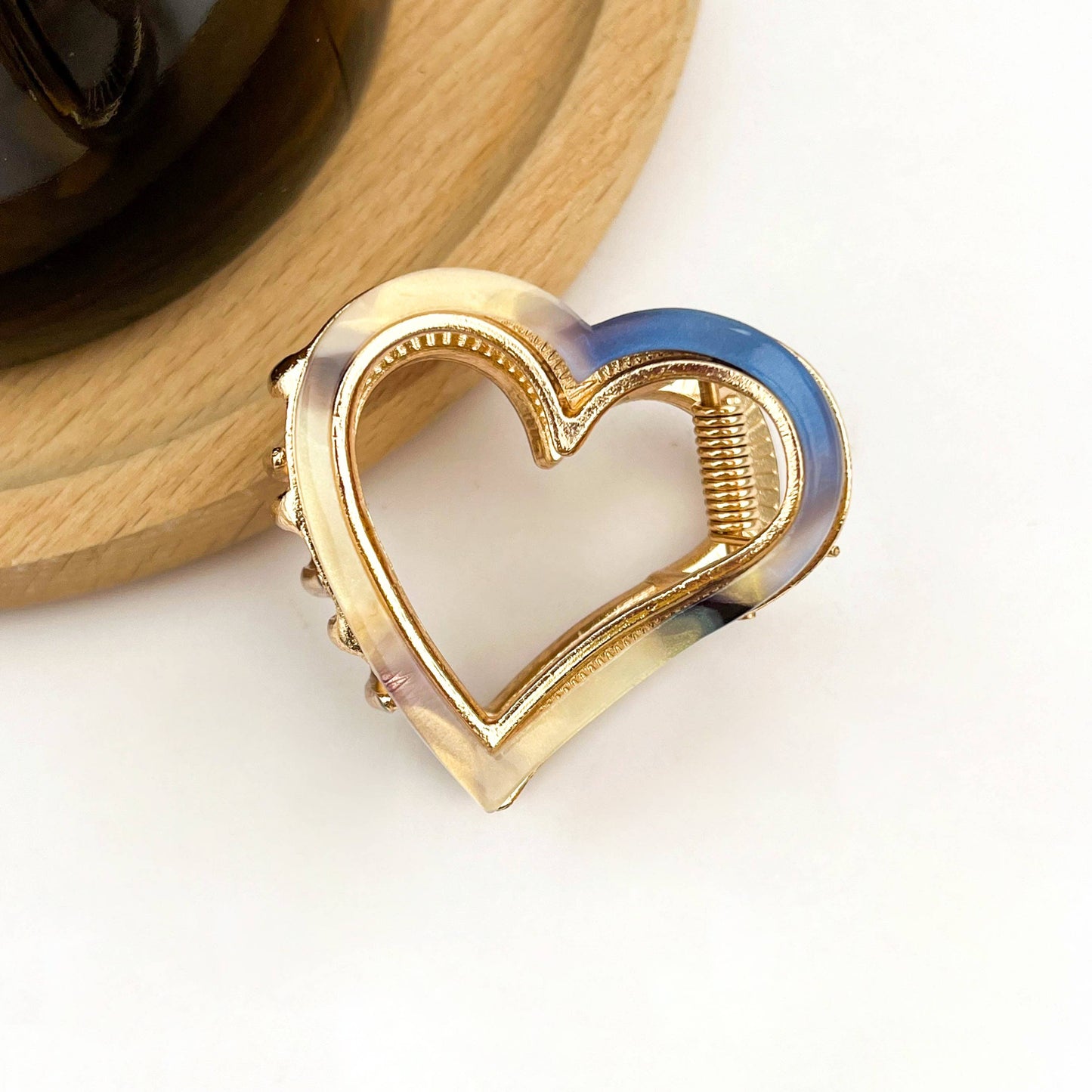 Heart-Shaped Metal & Acetate Hair Claw Clip