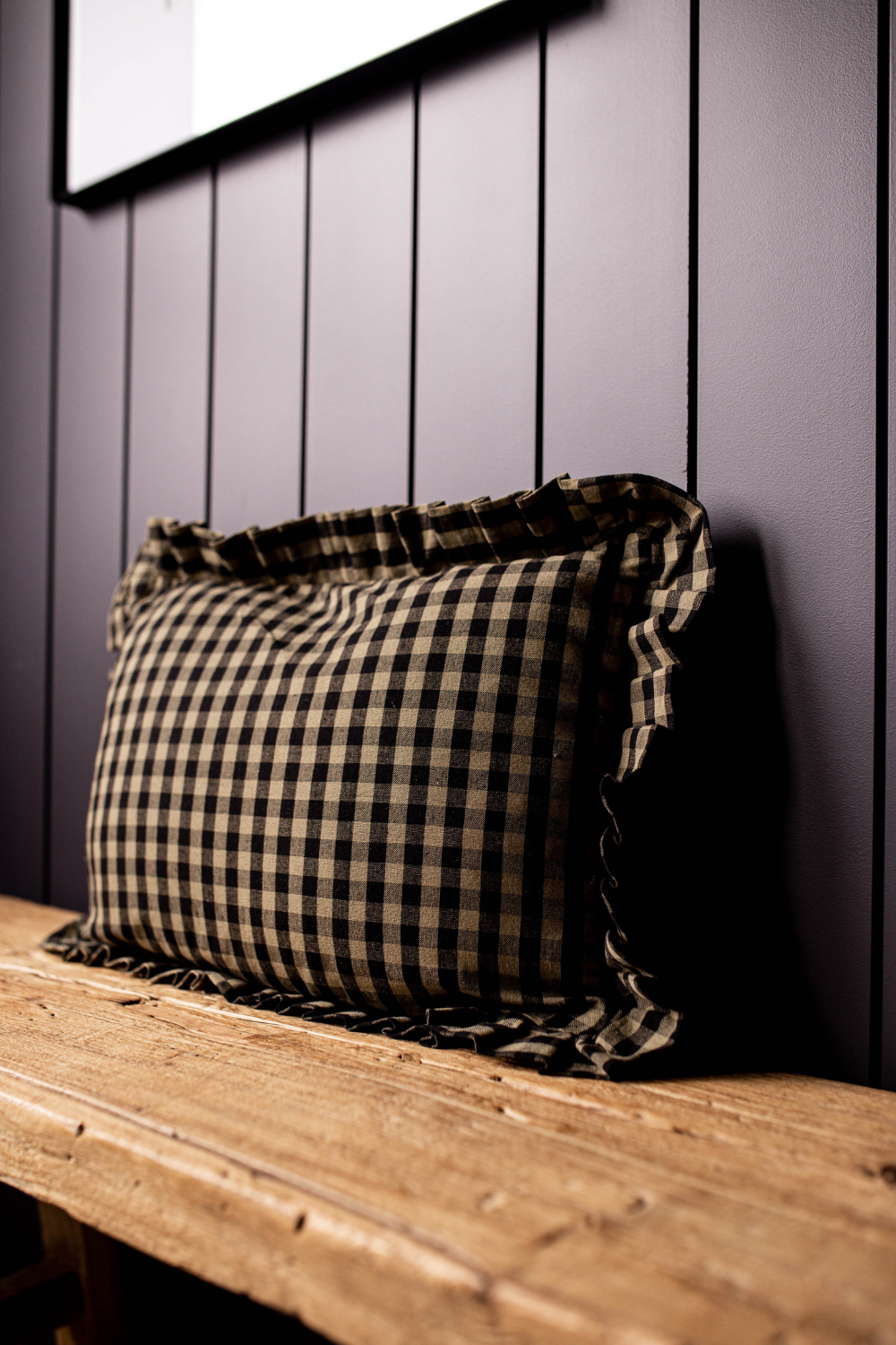 Ruffle Pillow Sham Olive Green Gingham