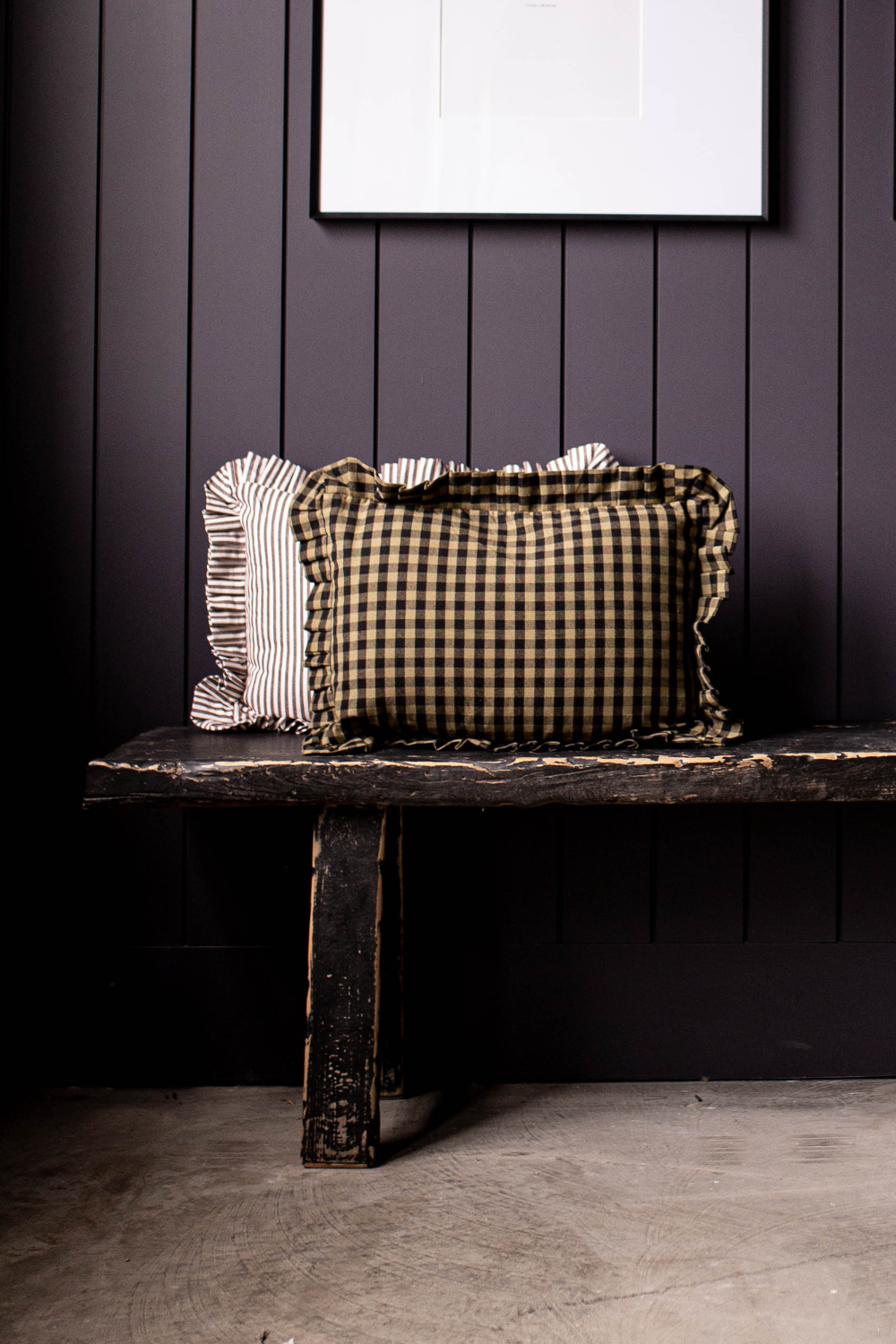 Ruffle Lumbar Pillow Brown White Stripes