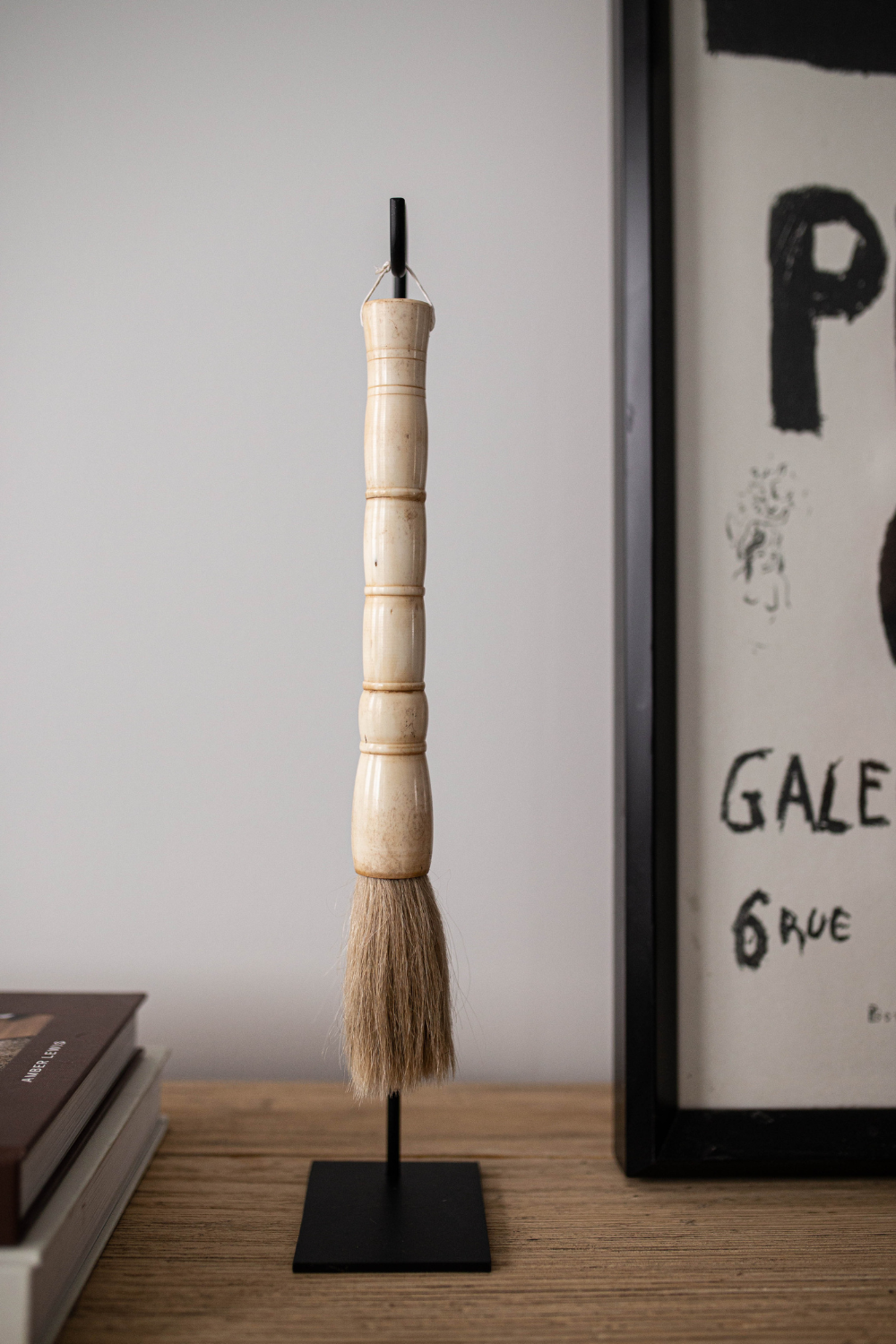 Cream Calligraphy Brush with Stand
