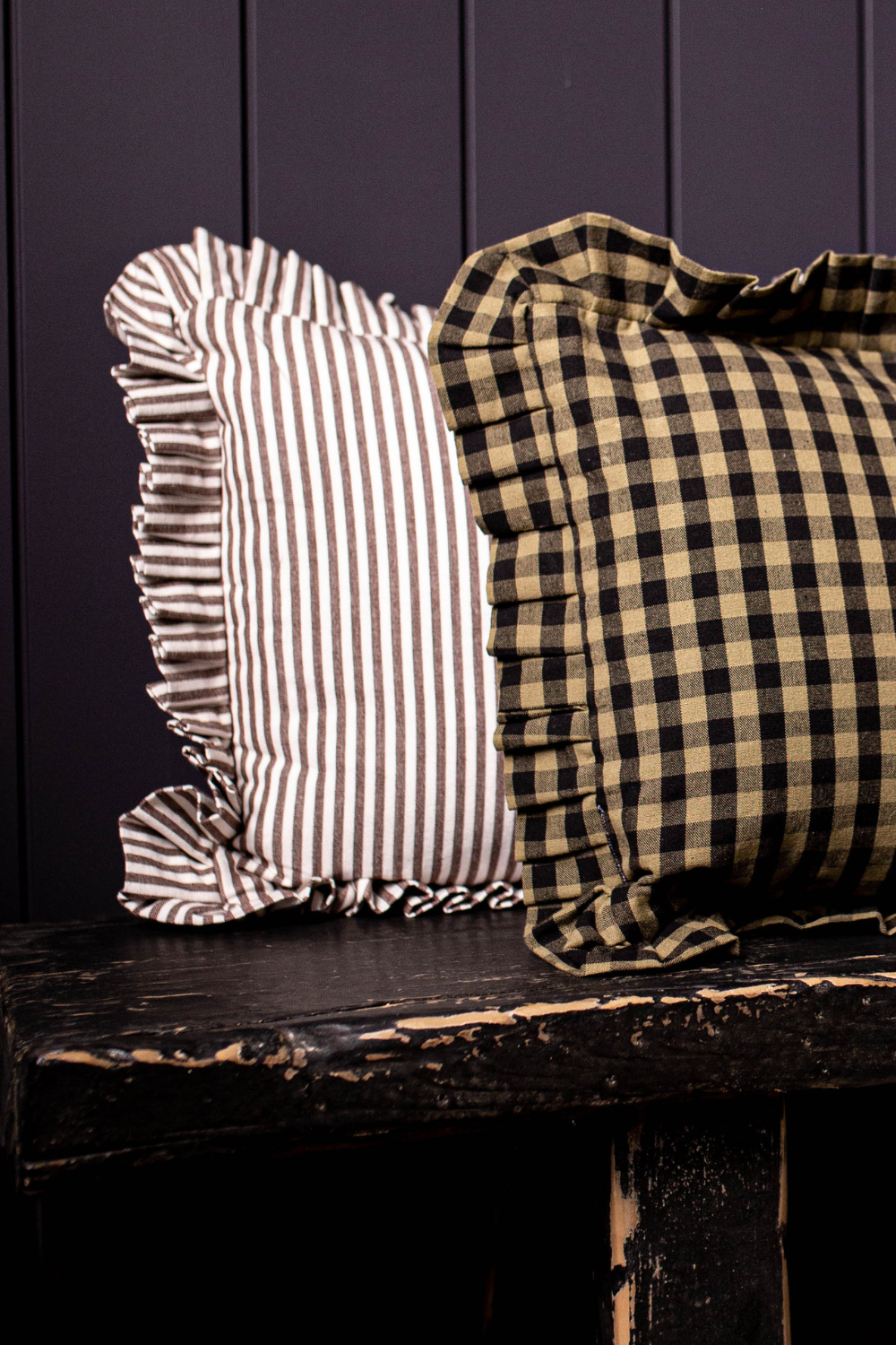 Ruffle Pillow Sham Olive Green Gingham