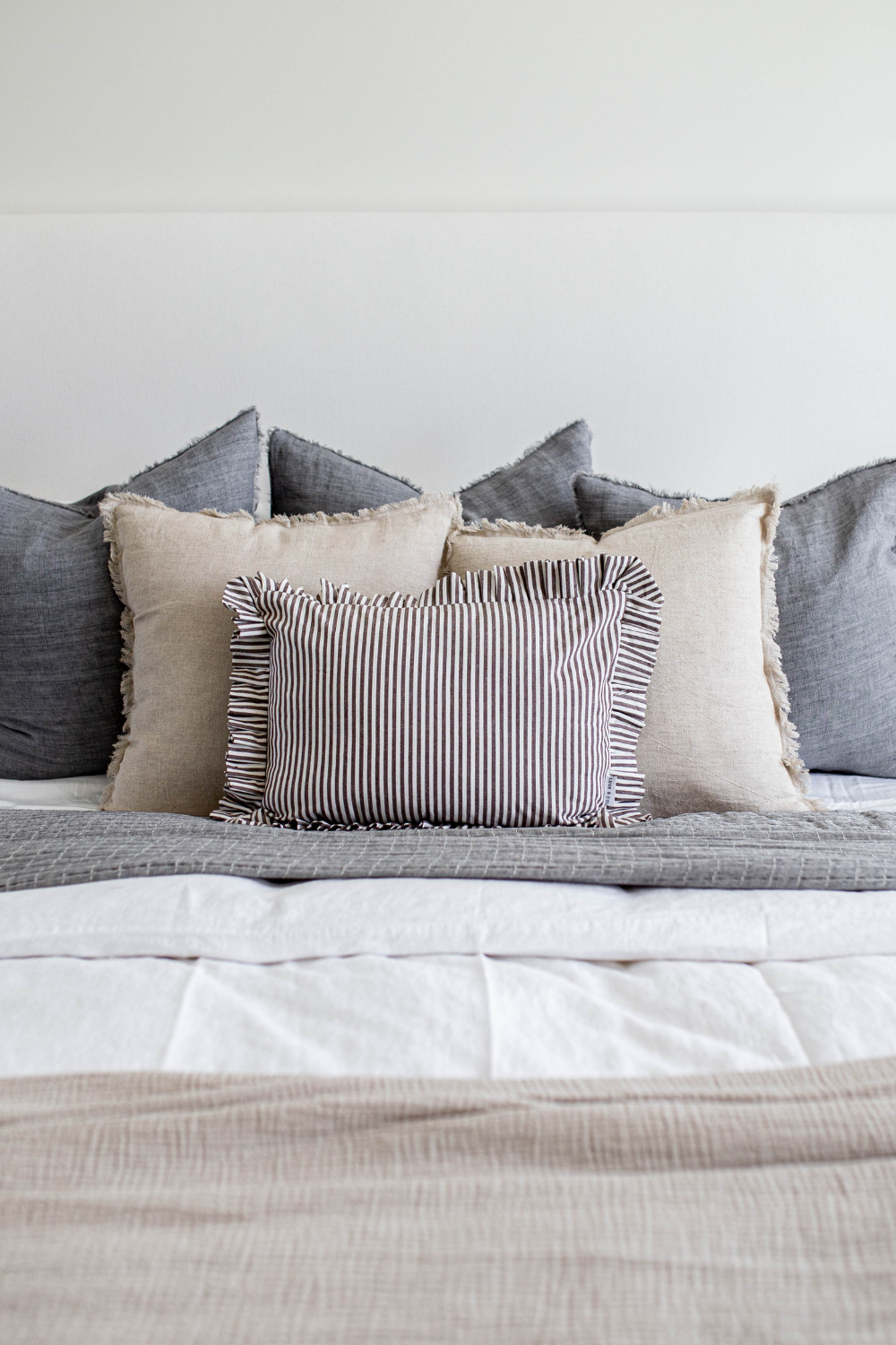 Ruffle Lumbar Pillow Brown White Stripes