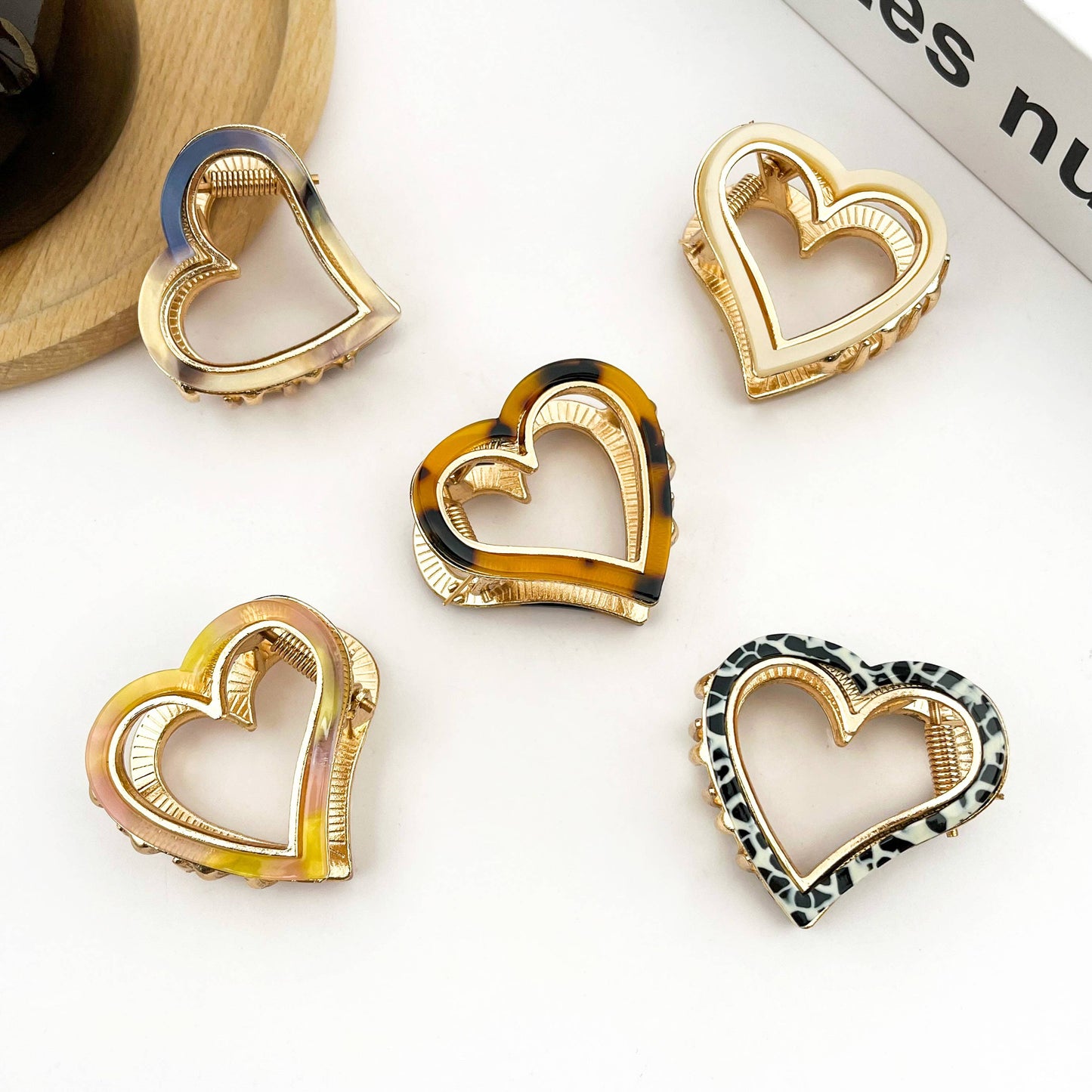 Heart-Shaped Metal & Acetate Hair Claw Clip