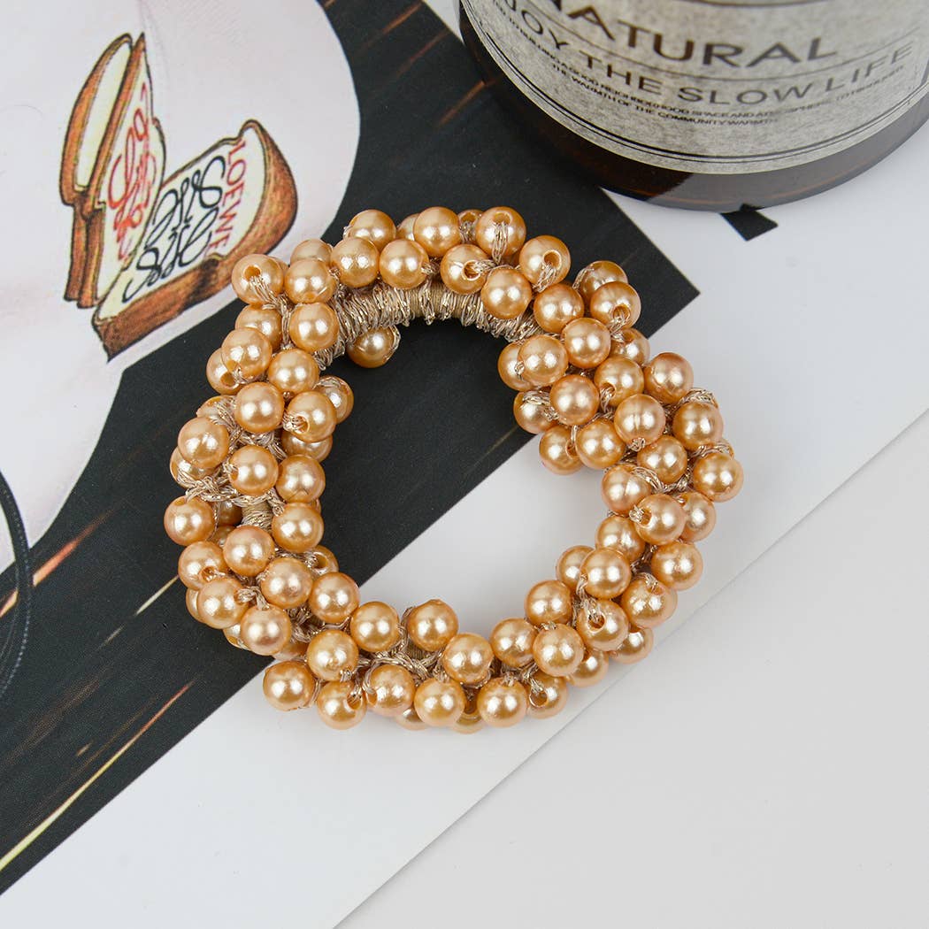 Beaded Hair Scrunchies, Faux Pearl Hair Tie