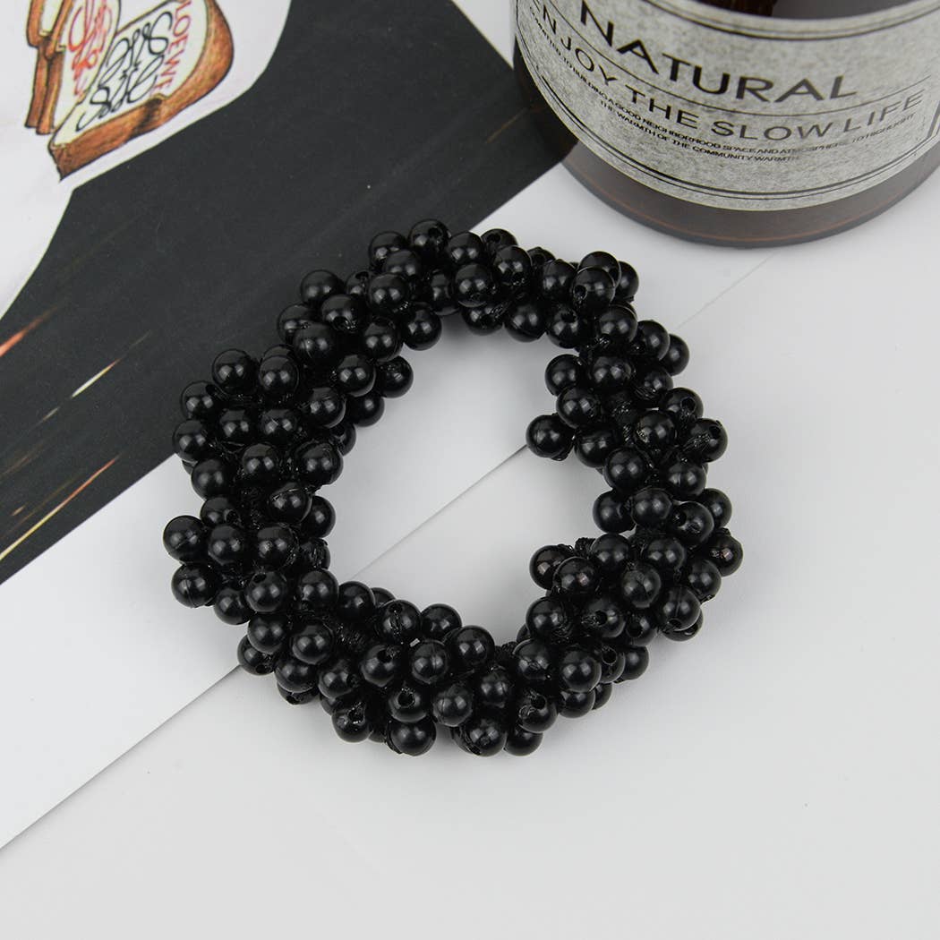 Beaded Hair Scrunchies, Faux Pearl Hair Tie