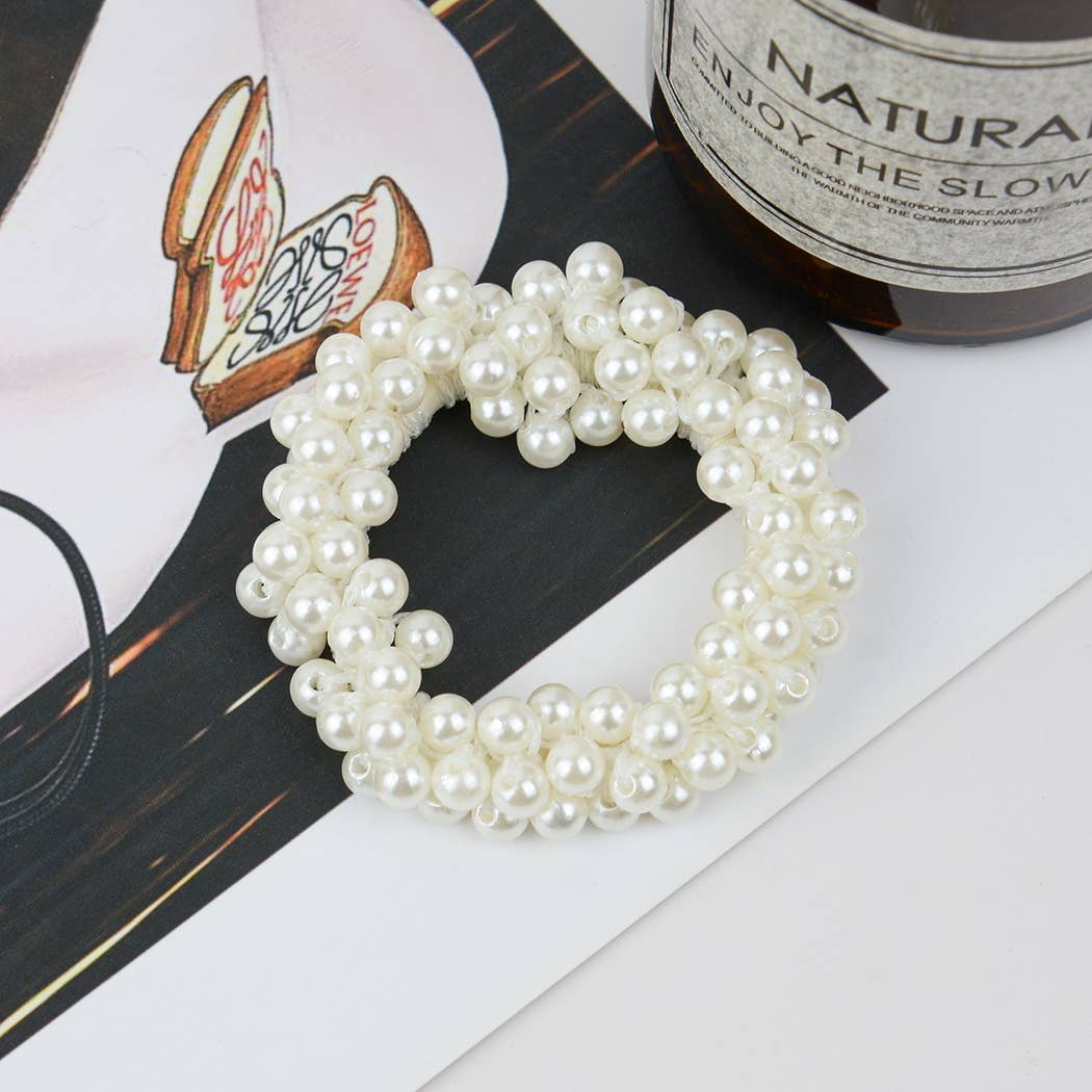 Beaded Hair Scrunchies, Faux Pearl Hair Tie