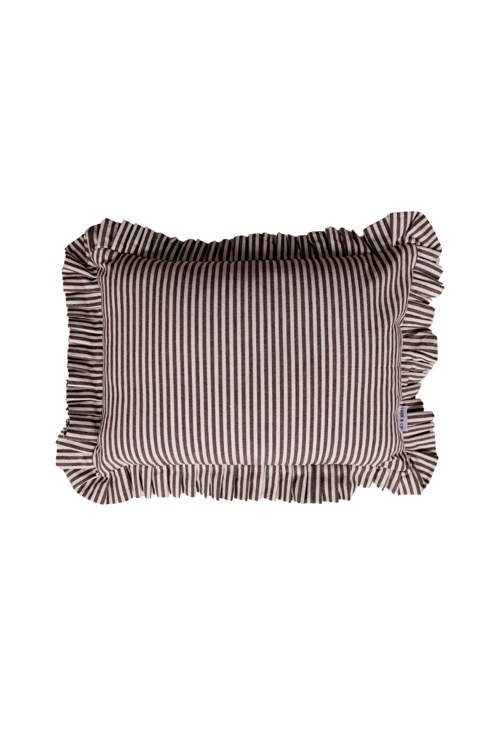 Ruffle Lumbar Pillow Brown White Stripes