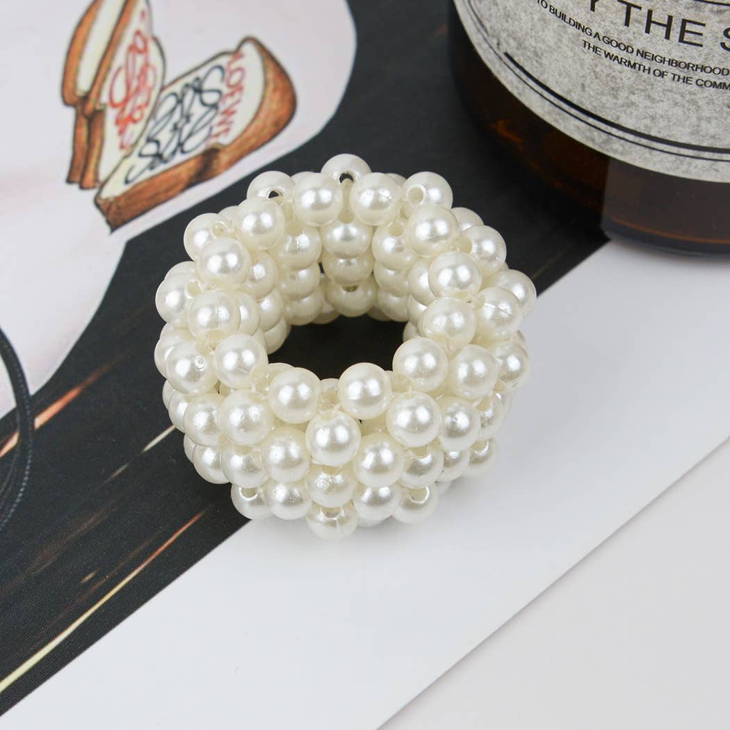 Beaded Hair Scrunchies, Faux Pearl Hair Tie