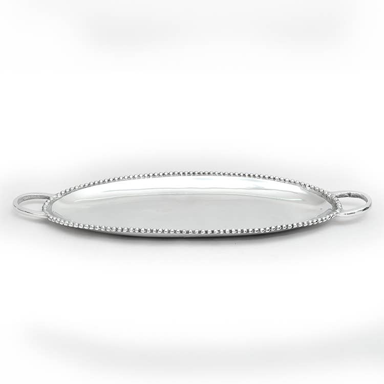 Aluminum Beaded Oval Tray With Handles