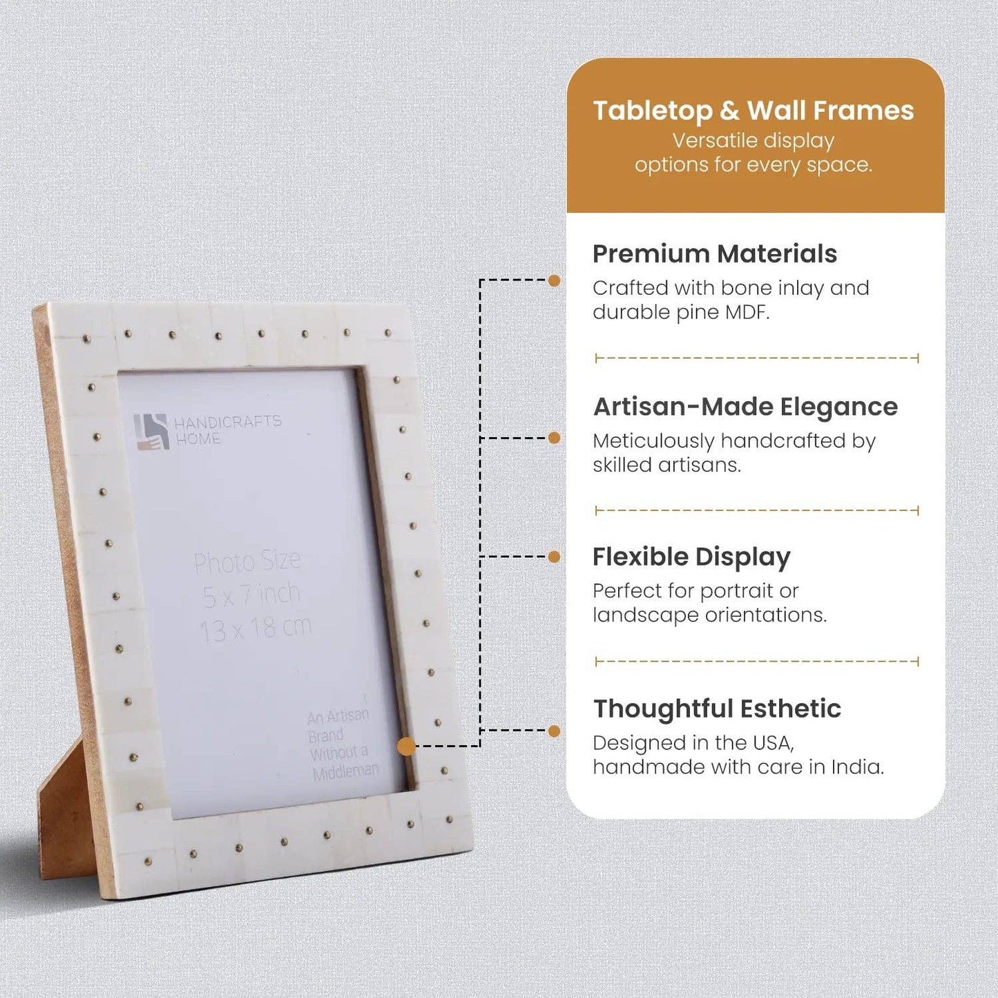 Bone & Brass Picture Frame – Handmade Noor Stud Pattern 5 x 7