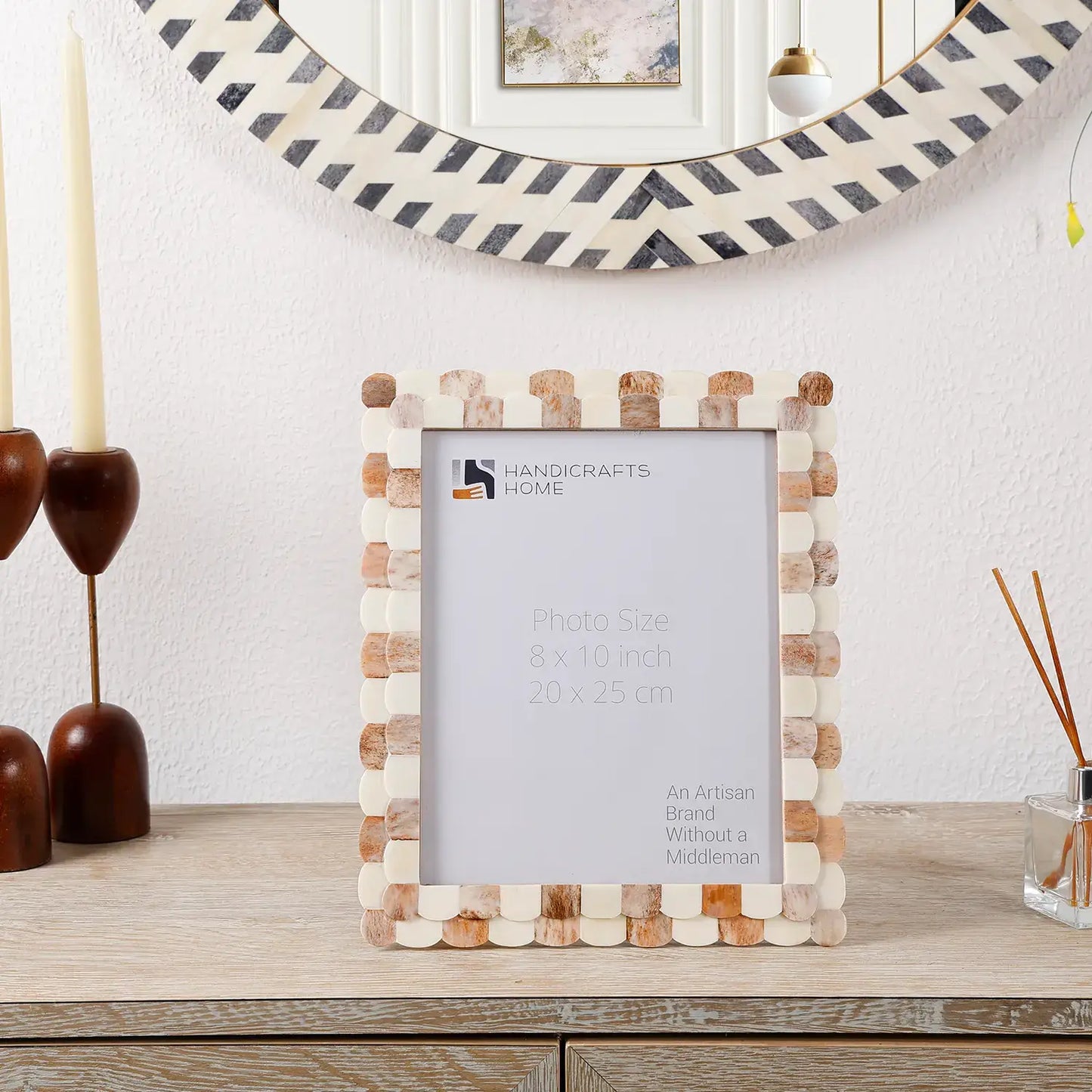 Scalloped Brown and White Pattern Bone Inlay 4 x 6
