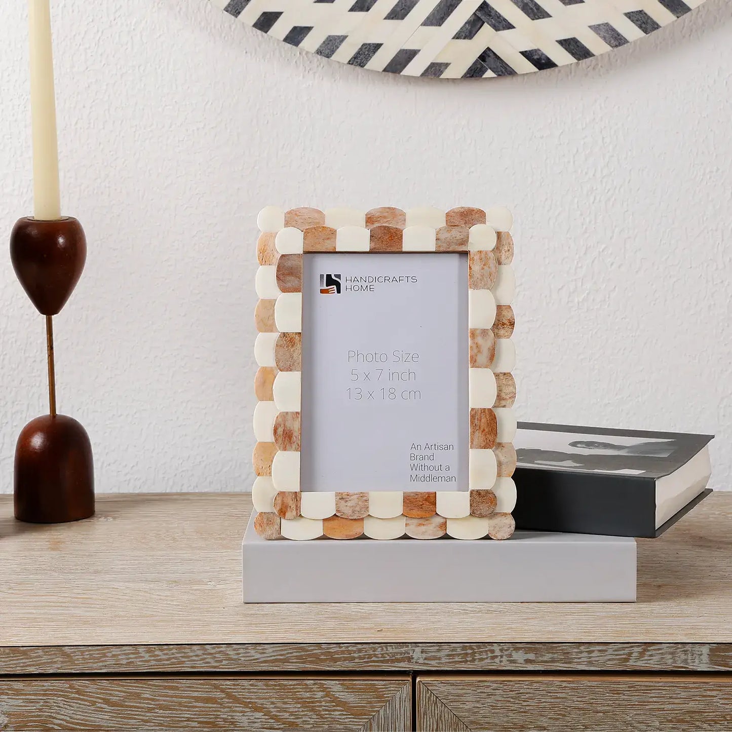 Scalloped Brown and White Pattern Bone Inlay 4 x 6