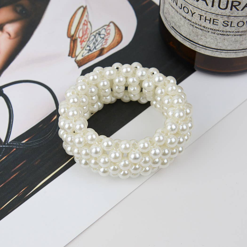 Beaded Hair Scrunchies, Faux Pearl Hair Tie