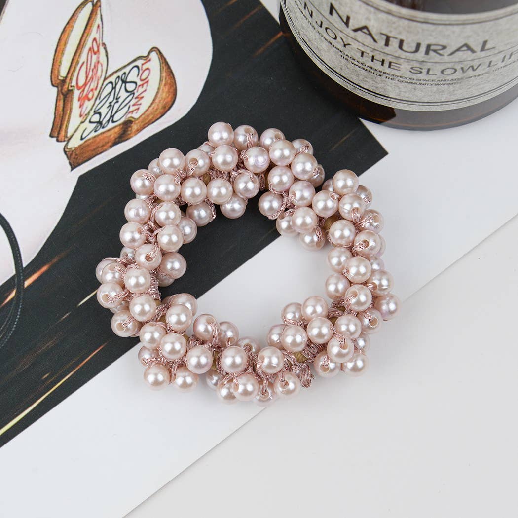Beaded Hair Scrunchies, Faux Pearl Hair Tie