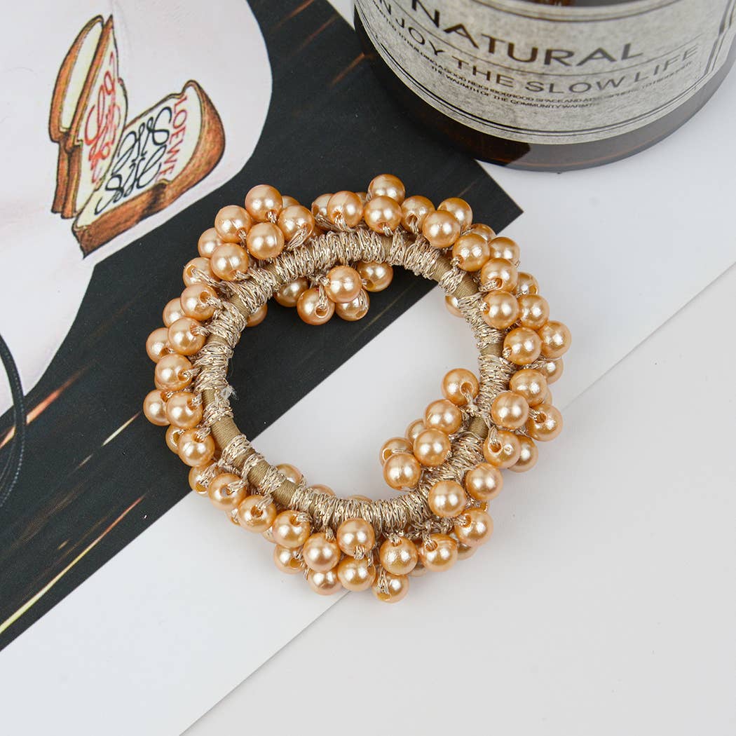 Beaded Hair Scrunchies, Faux Pearl Hair Tie