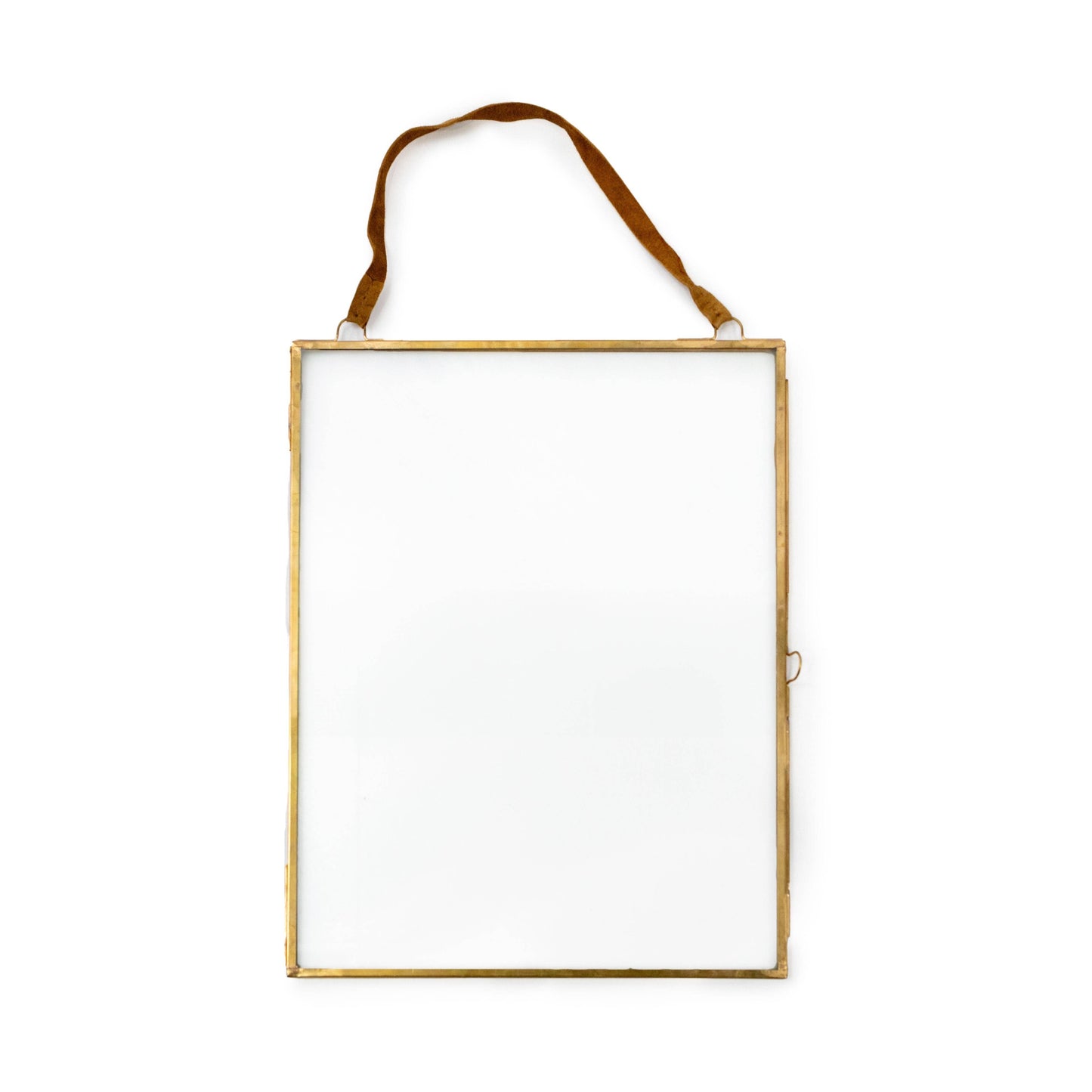 Vertical Glass BRASS hanging Picture Frame w/Suede - 14.5" x 19"