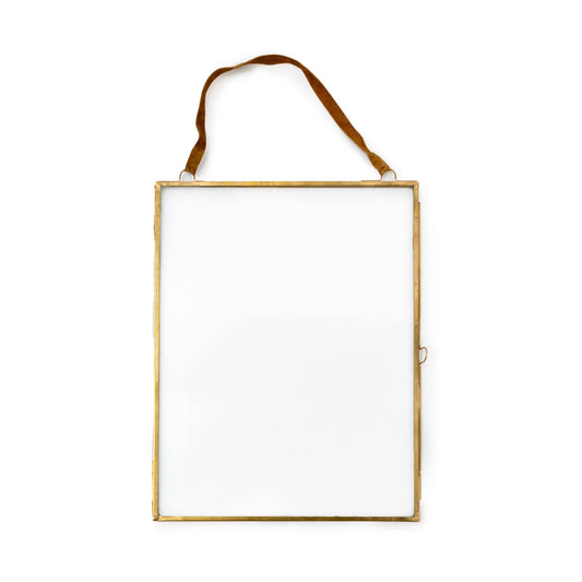 Vertical Glass BRASS hanging Picture Frame w/Suede - 14.5" x 19"