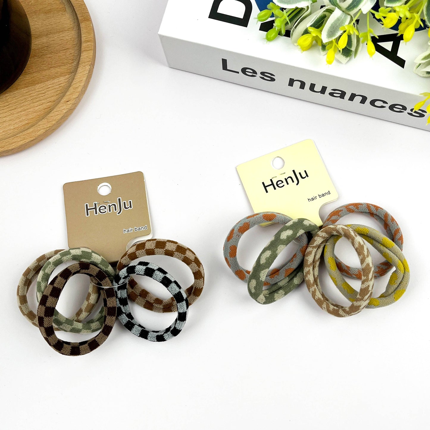 5PCS Seamless Checkerboard Towel Hair Tie Set