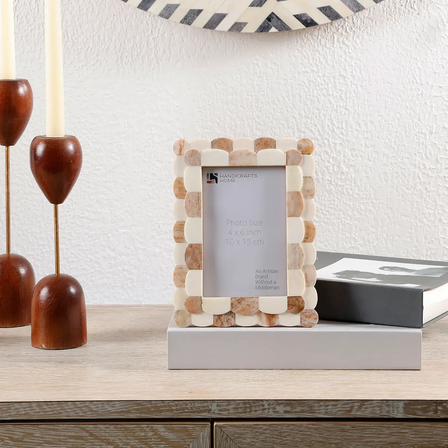 Scalloped Brown and White Pattern Bone Inlay 4 x 6
