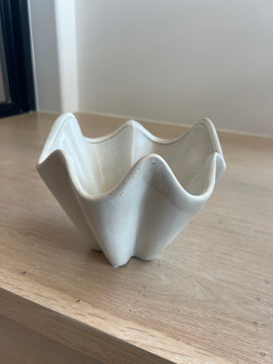 Cream Pleated/Fluted Bowl