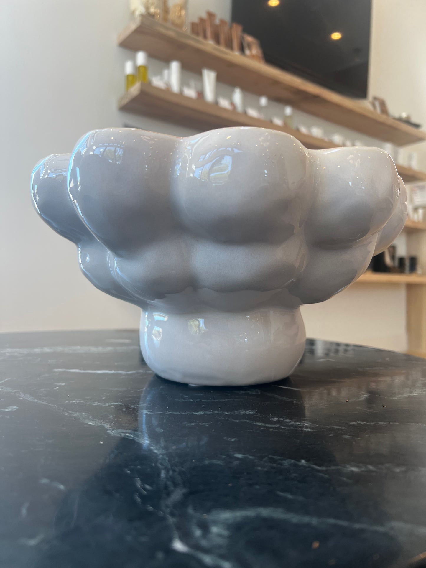 Decorative Bowl With White Textured Outside and Red Inside