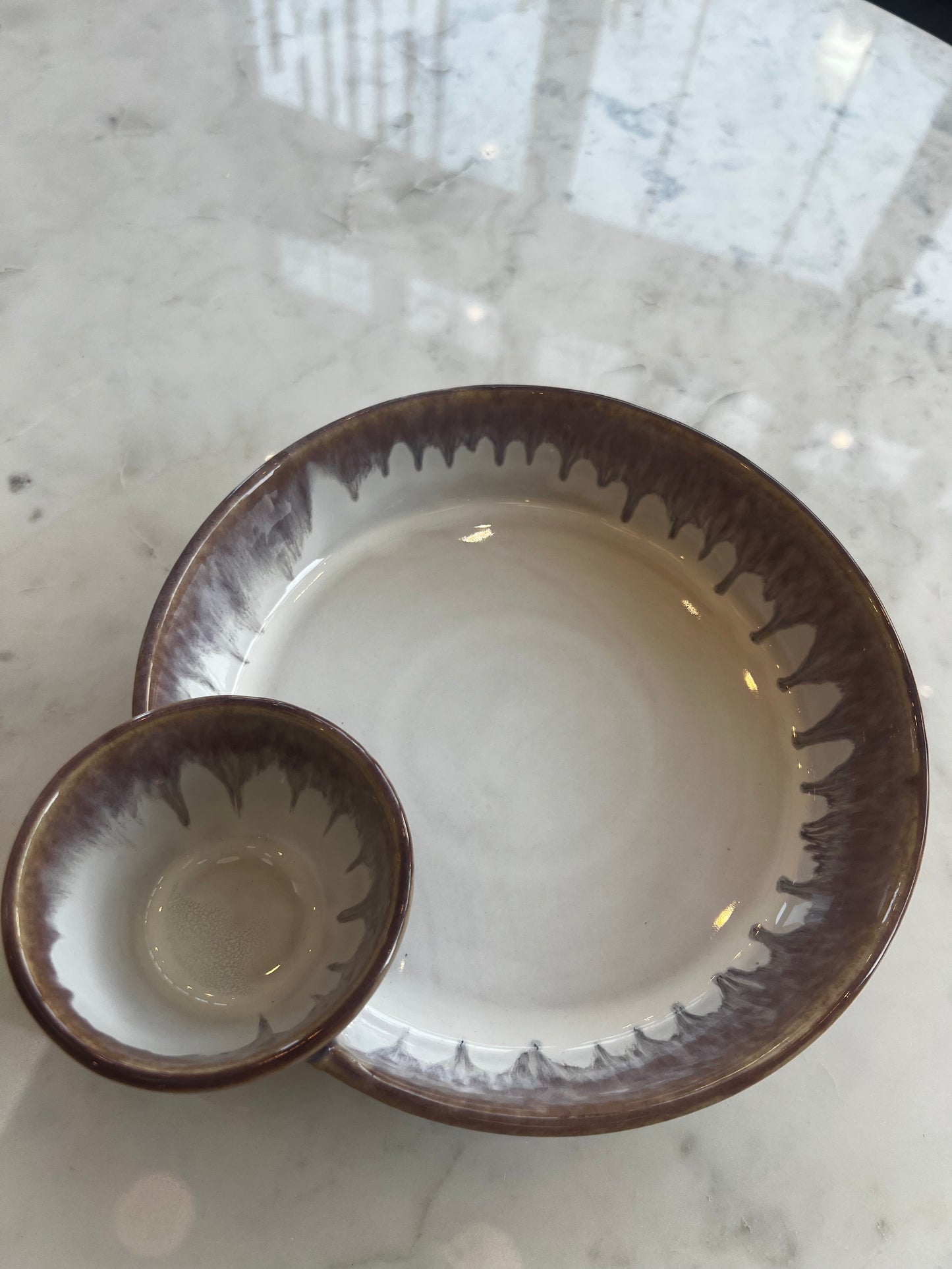 Glazed Divided Dip Dish/Bowl