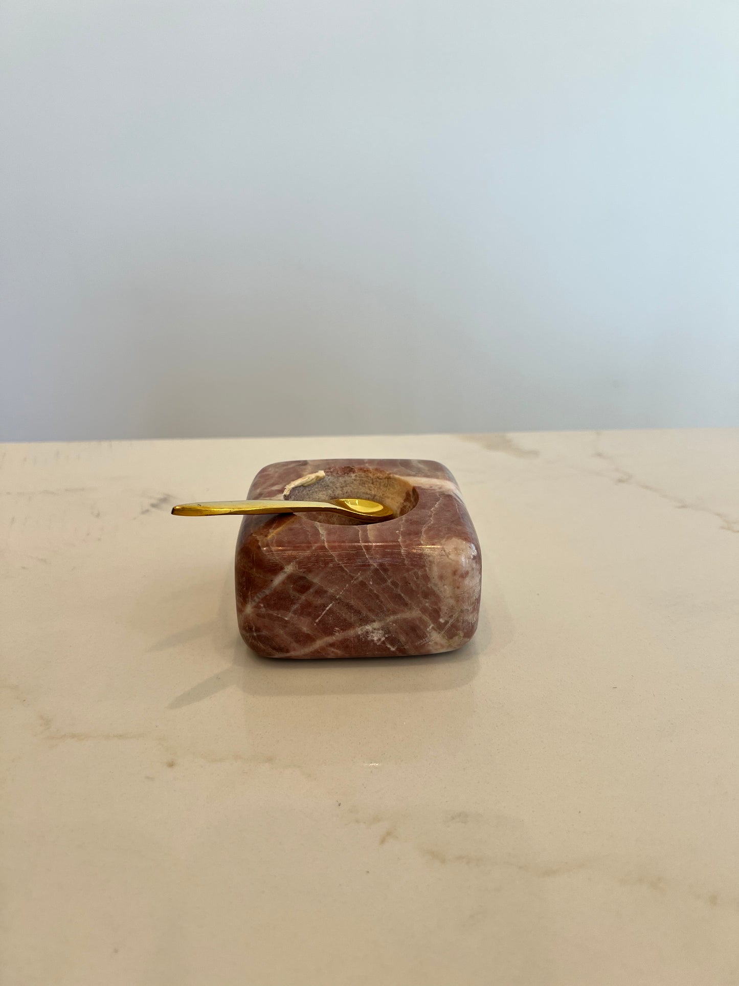 Pink Marble Salt Bowl w/ Brass Spoon