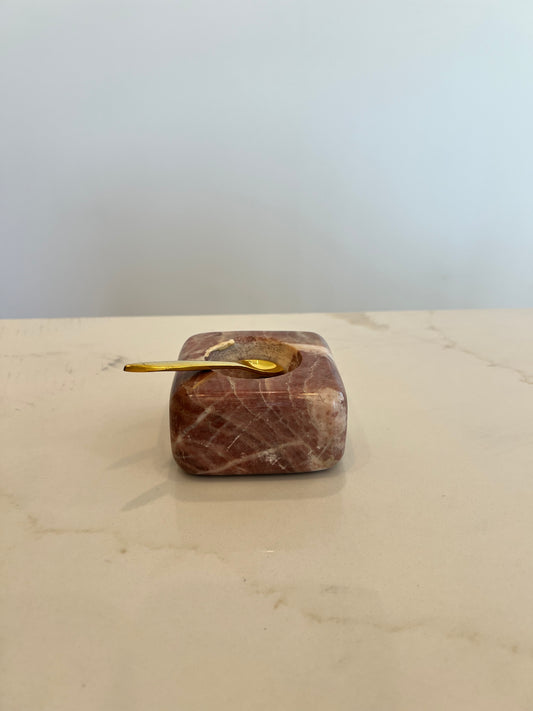 Pink Marble Salt Bowl w/ Brass Spoon