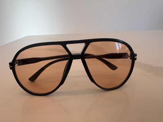 Black Framed Aviator Sunglasses (With Pink Tint)