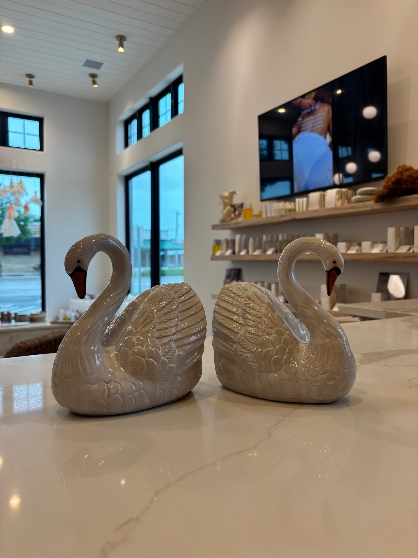 Stoneware Swan Shaped Bookends