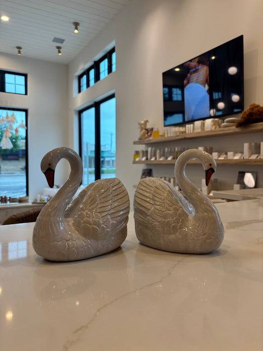 Stoneware Swan Shaped Bookends