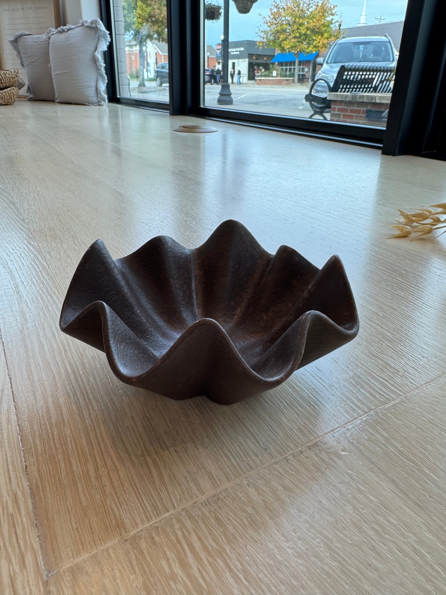 Fluted/Pleated Brown Stoneware Dish/Bowl