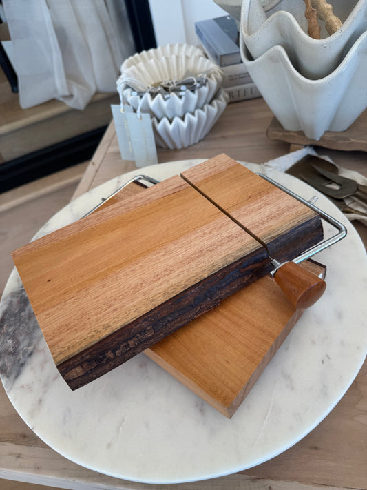 Mahogany Wood Cheese Slicer With Bark