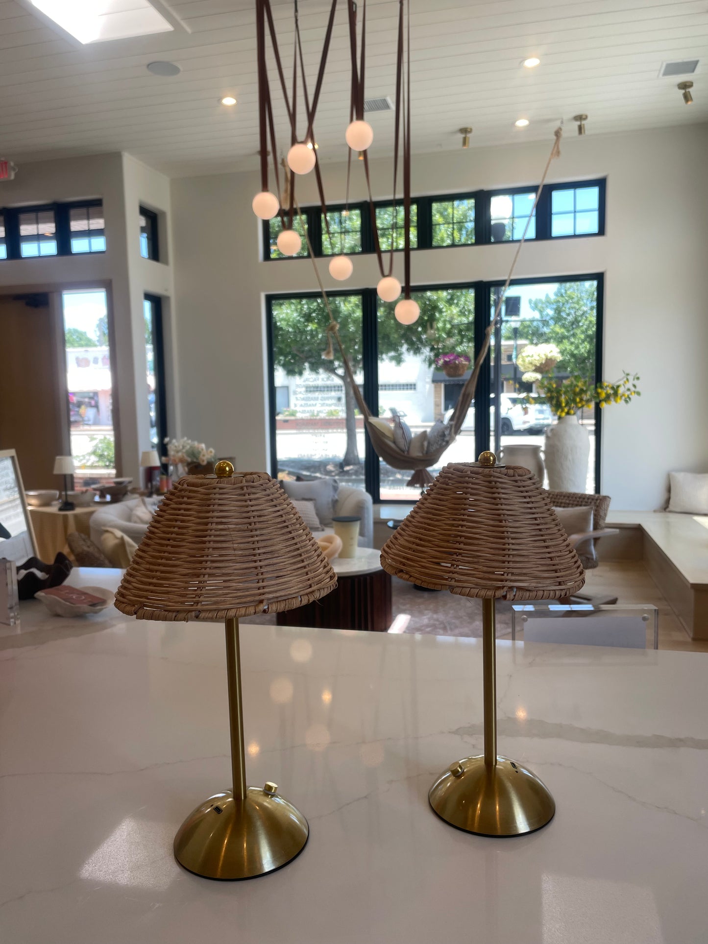 Wicker and Gold Table Lamps