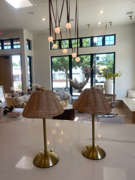 Wicker and Gold Table Lamps