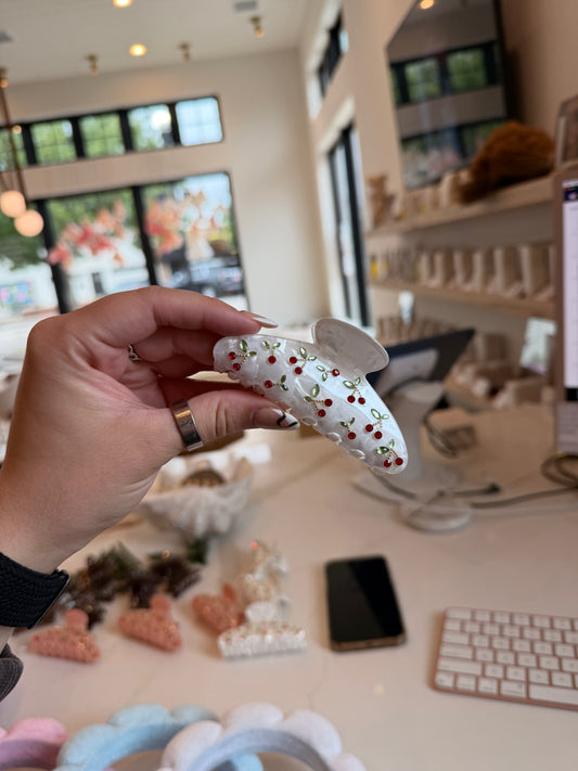 White Glossy Cherry Claw Clip