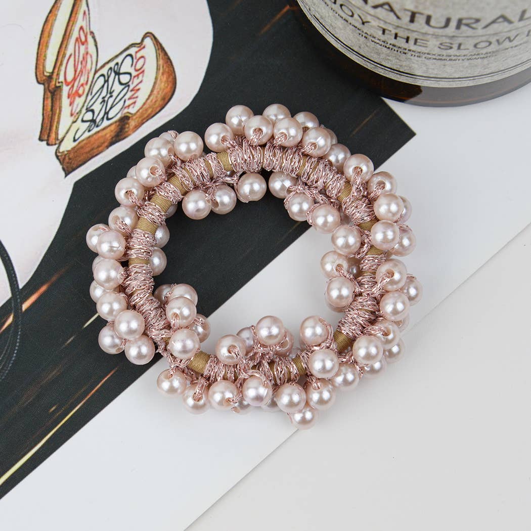 Beaded Hair Scrunchies, Faux Pearl Hair Tie