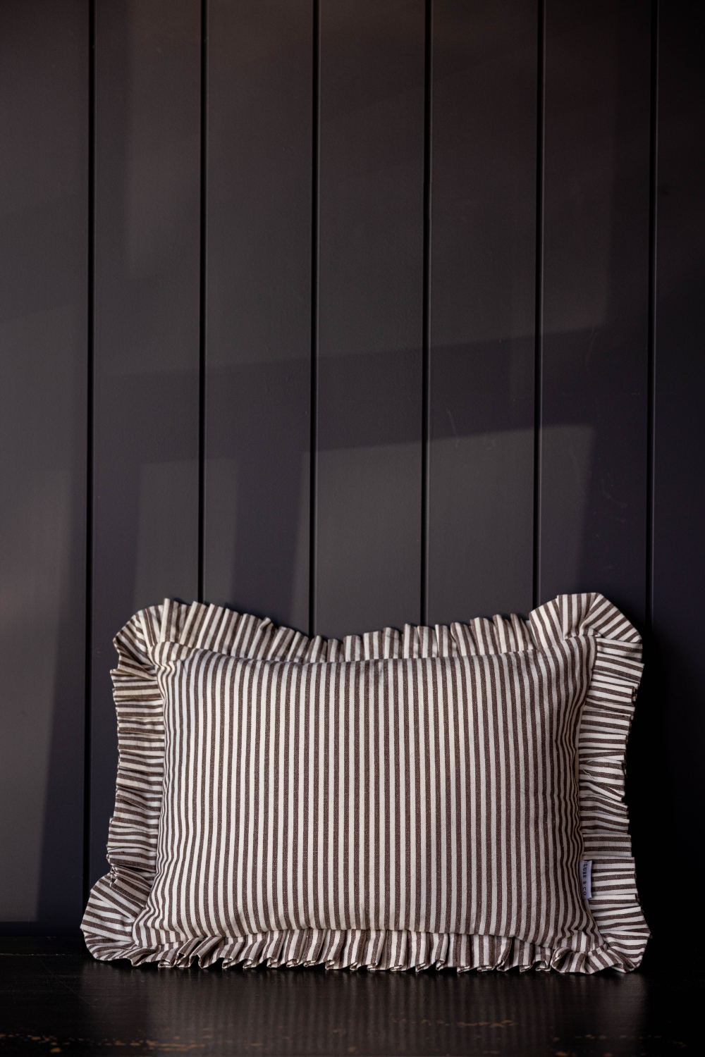 Ruffle Lumbar Pillow Brown White Stripes
