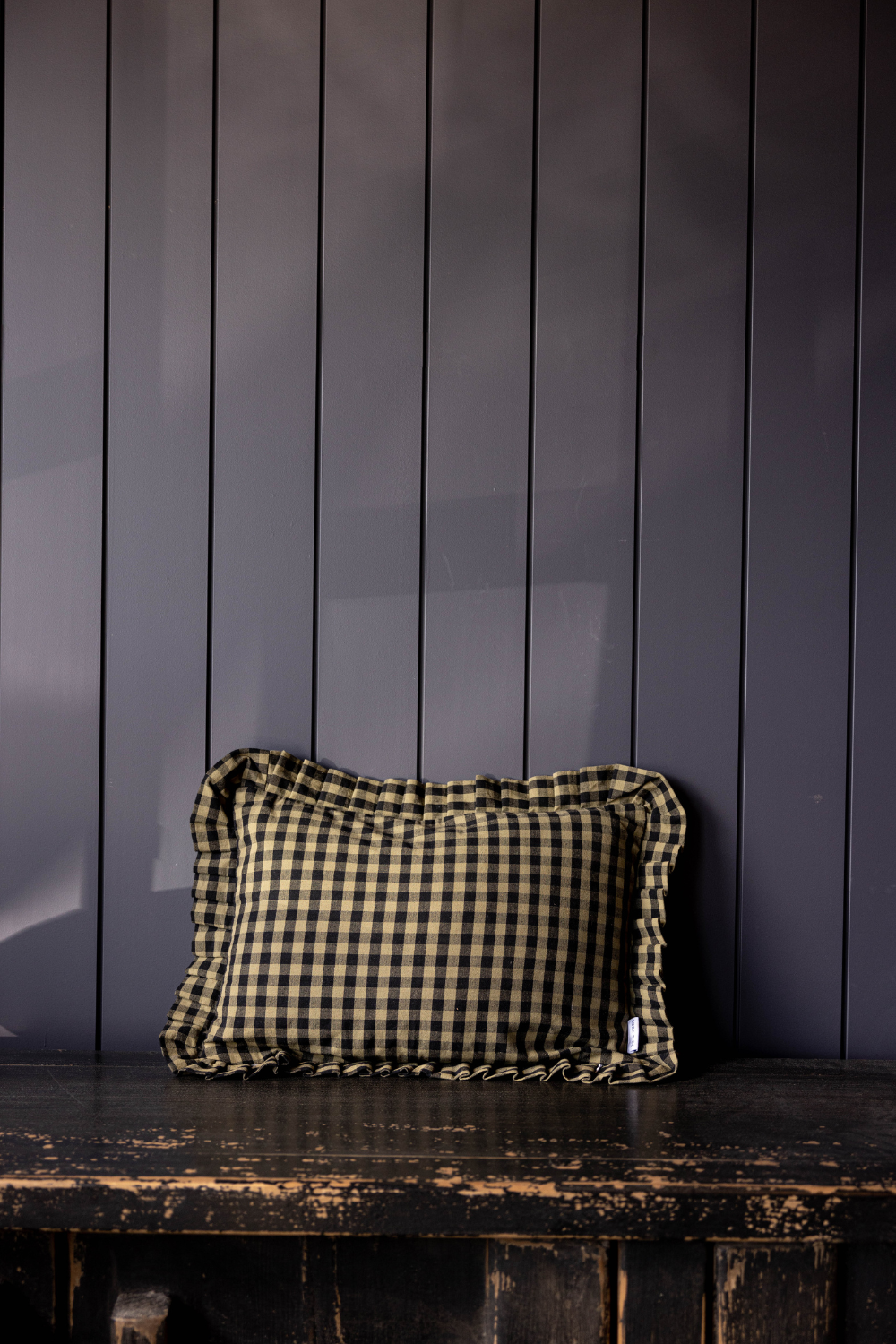 Ruffle Pillow Sham Olive Green Gingham