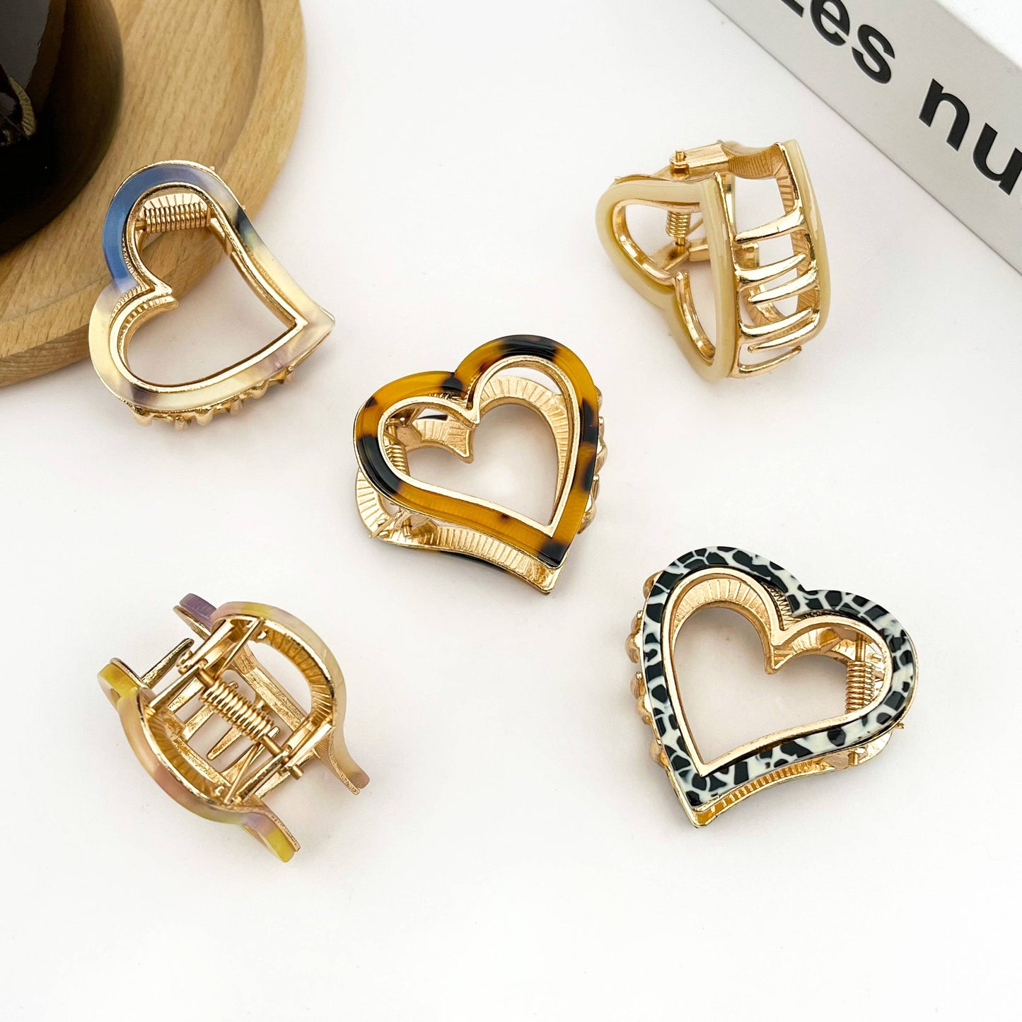 Heart-Shaped Metal & Acetate Hair Claw Clip