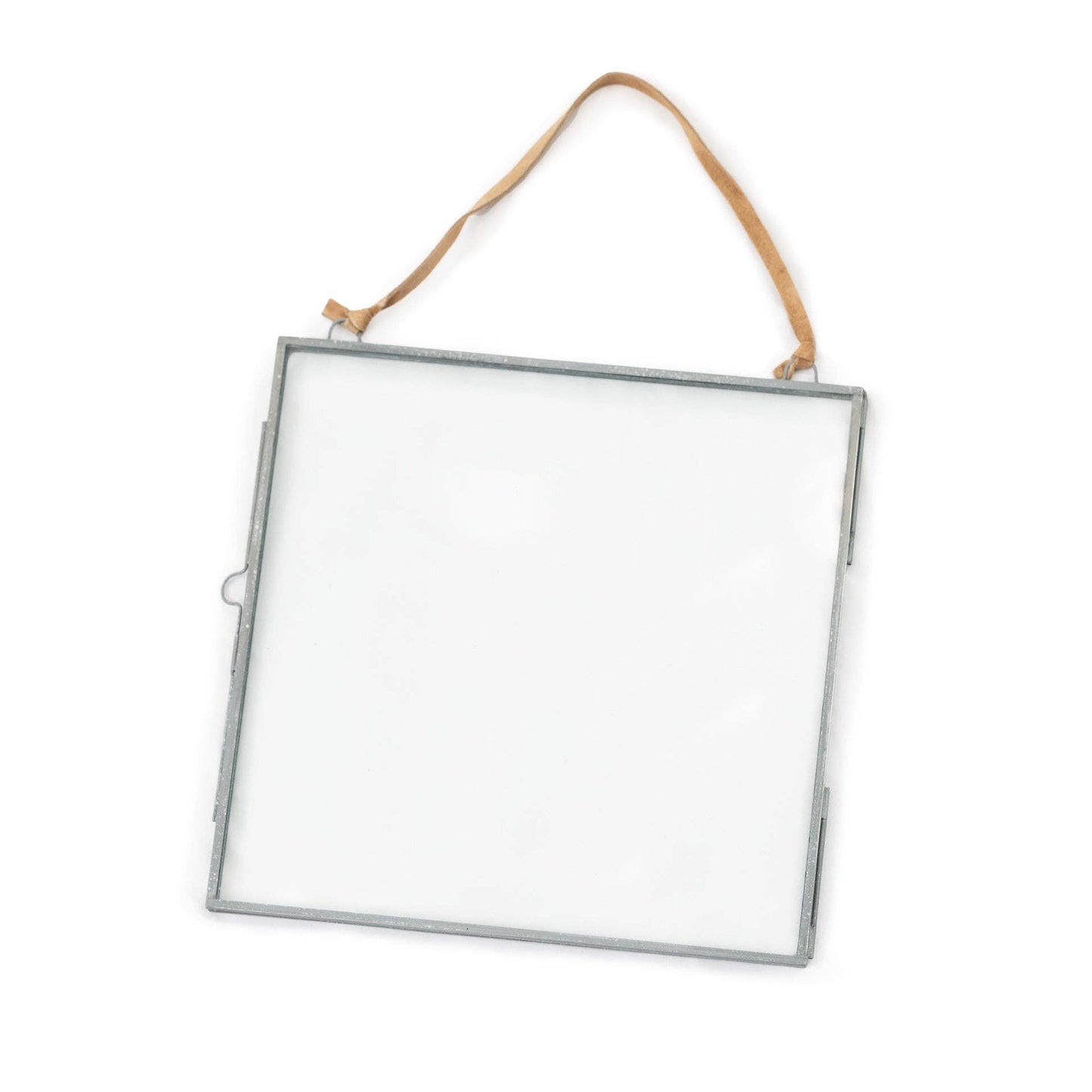 Glass and Metal Wall Hanging Picture Frame with Brown Suede