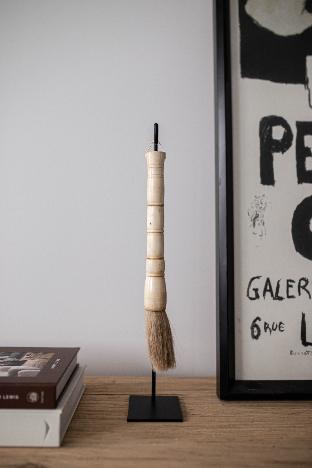 Cream Calligraphy Brush with Stand