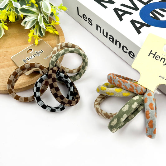 5PCS Seamless Checkerboard Towel Hair Tie Set