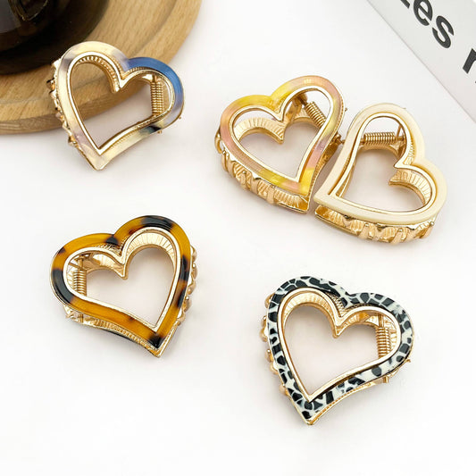 Heart-Shaped Metal & Acetate Hair Claw Clip