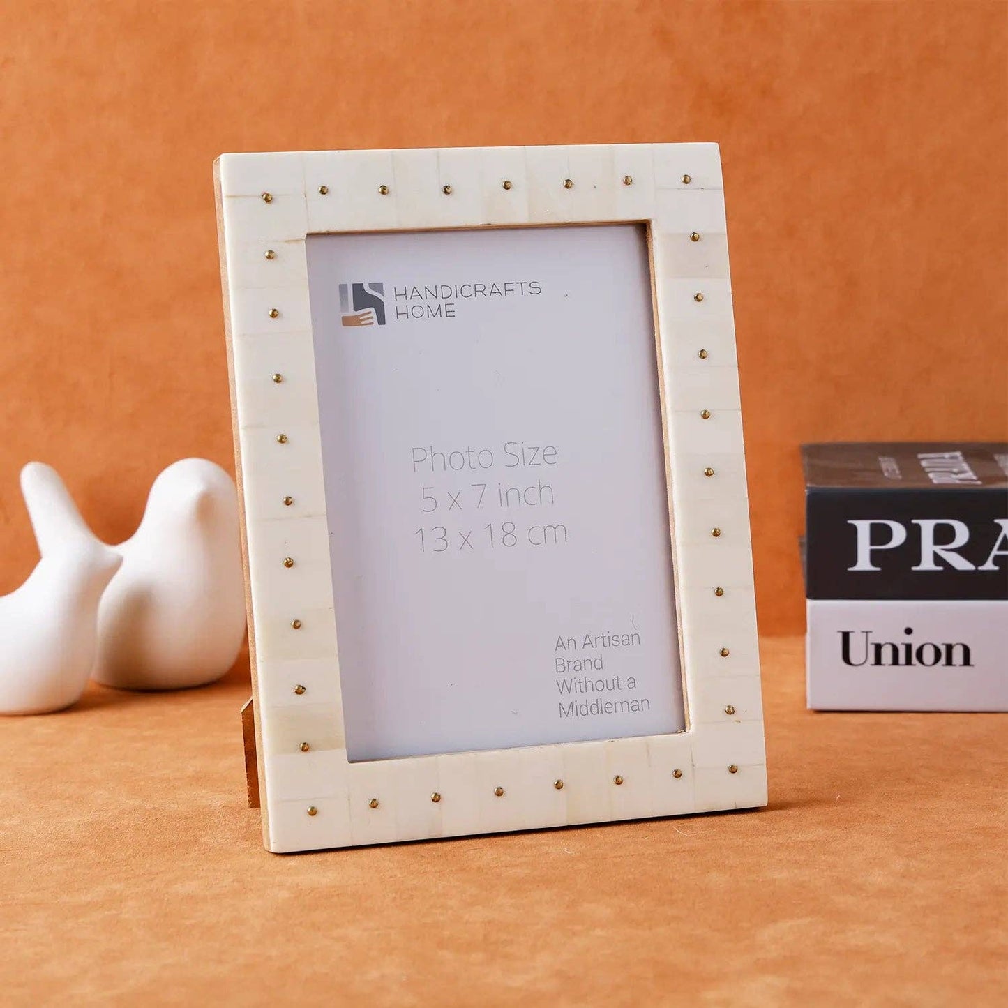 Bone & Brass Picture Frame – Handmade Noor Stud Pattern 5 x 7