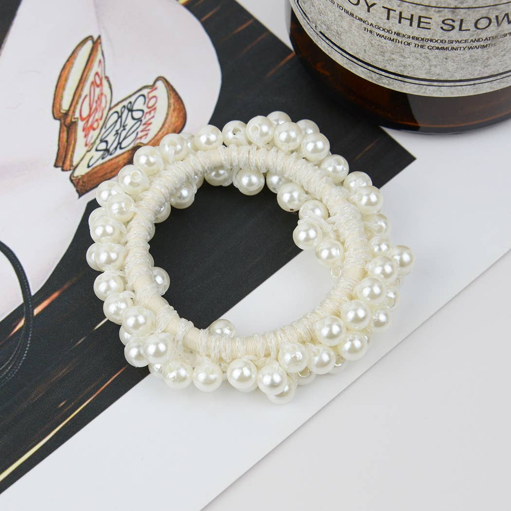 Beaded Hair Scrunchies, Faux Pearl Hair Tie
