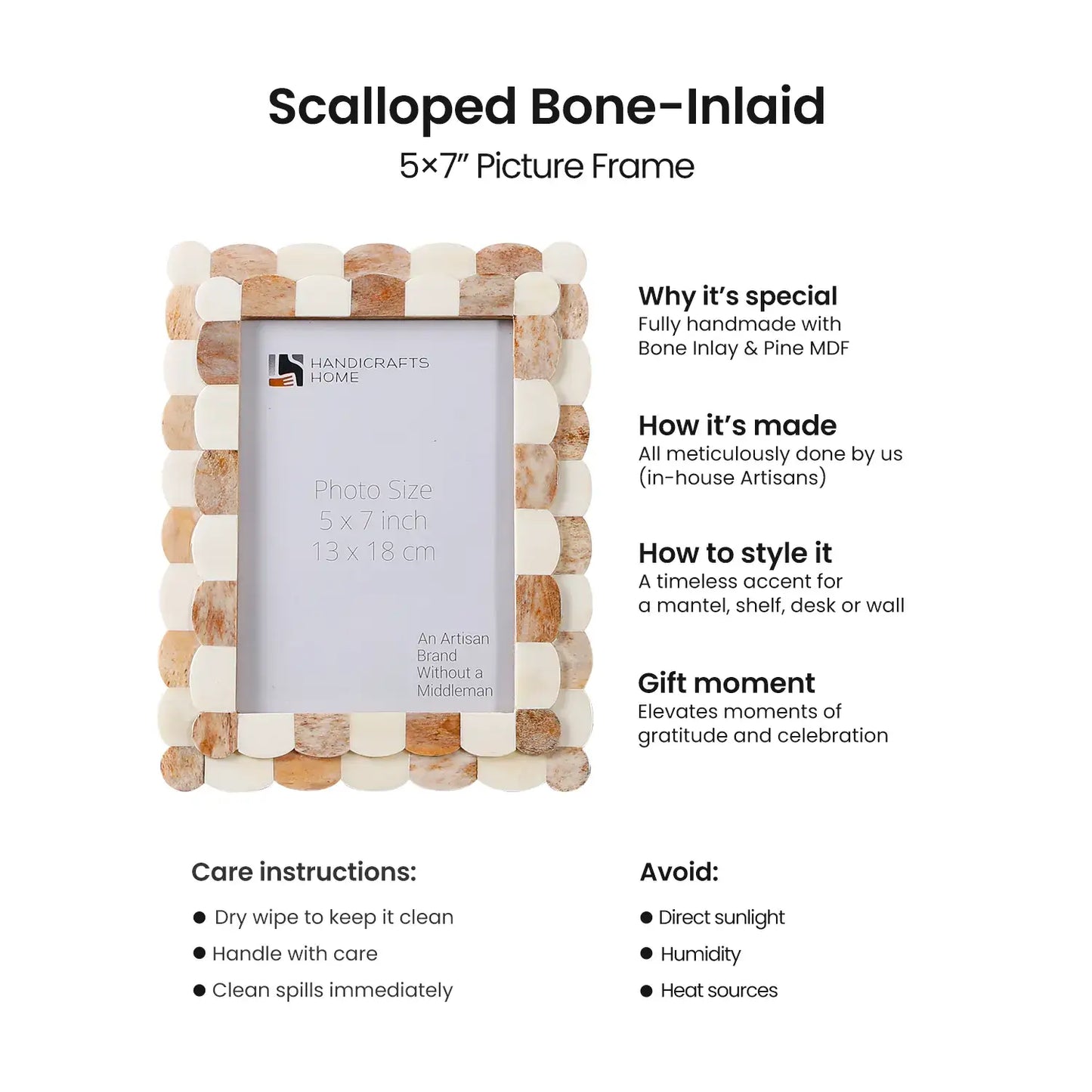 Scalloped Brown and White Pattern Bone Inlay 4 x 6